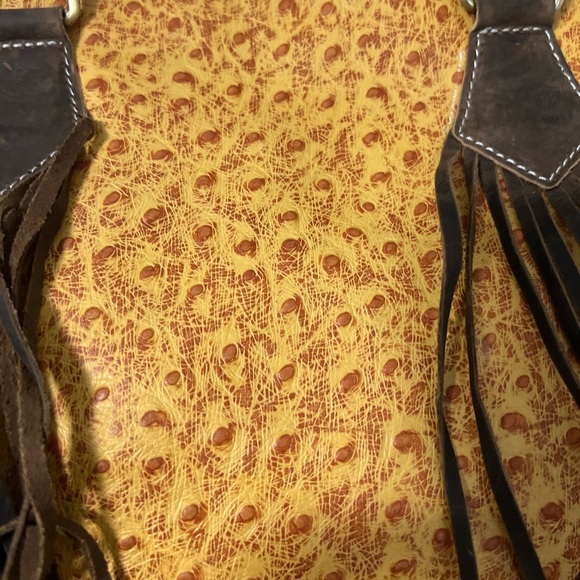 New Orange Western Genuine Ostrich Embossed Leather Rustic bag fringe crossbody - Picture 11 of 14